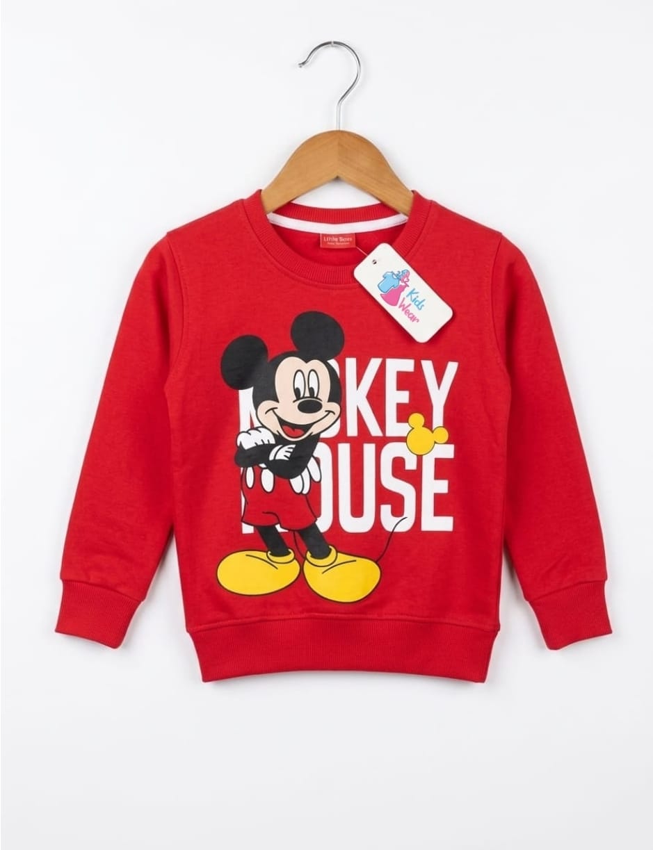 Kids Boys Fleece Printed Sweatshirt – Mickey Mouse – Red